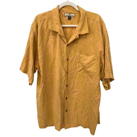 Tommy Bahama Silk Button Front Shirt Size XL Floral Short Sleeve Yellow Bohemian - Picture 1 of 5